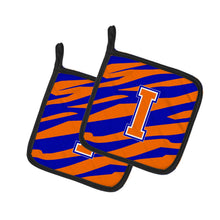 Load image into Gallery viewer, Monogram Initial I Tiger Stripe - Blue Orange Pot Holders - Set of 2 - Heat-Resistant Kitchen Essentials CJ1023-IPTHD