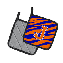 Load image into Gallery viewer, Monogram Initial J Tiger Stripe - Blue Orange Pot Holders - Set of 2 - Heat-Resistant Kitchen Essentials CJ1023-JPTHD