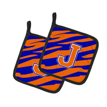 Load image into Gallery viewer, Monogram Initial J Tiger Stripe - Blue Orange Pot Holders - Set of 2 - Heat-Resistant Kitchen Essentials CJ1023-JPTHD