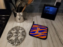 Load image into Gallery viewer, Monogram Initial L Tiger Stripe - Blue Orange Pot Holders - Set of 2 - Heat-Resistant Kitchen Essentials CJ1023-LPTHD