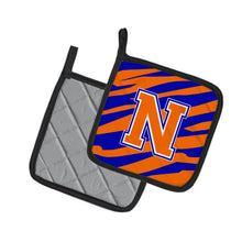 Load image into Gallery viewer, Monogram Initial N Tiger Stripe - Blue Orange Pot Holders - Set of 2 - Heat-Resistant Kitchen Essentials CJ1023-NPTHD