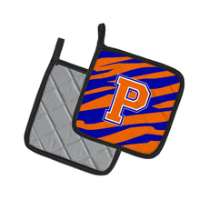 Load image into Gallery viewer, Monogram Initial P Tiger Stripe - Blue Orange Pot Holders - Set of 2 - Heat-Resistant Kitchen Essentials CJ1023-PPTHD