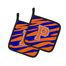 Load image into Gallery viewer, Monogram Initial P Tiger Stripe - Blue Orange Pot Holders - Set of 2 - Heat-Resistant Kitchen Essentials CJ1023-PPTHD