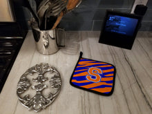 Load image into Gallery viewer, Monogram Initial S Tiger Stripe - Blue Orange Pot Holders - Set of 2 - Heat-Resistant Kitchen Essentials CJ1023-SPTHD