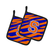 Load image into Gallery viewer, Monogram Initial S Tiger Stripe - Blue Orange Pot Holders - Set of 2 - Heat-Resistant Kitchen Essentials CJ1023-SPTHD