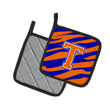 Load image into Gallery viewer, Monogram Initial T Tiger Stripe - Blue Orange Pot Holders - Set of 2 - Heat-Resistant Kitchen Essentials CJ1023-TPTHD