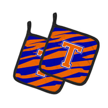 Load image into Gallery viewer, Monogram Initial T Tiger Stripe - Blue Orange Pot Holders - Set of 2 - Heat-Resistant Kitchen Essentials CJ1023-TPTHD
