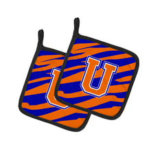 Load image into Gallery viewer, Monogram Initial U Tiger Stripe - Blue Orange Pot Holders - Set of 2 - Heat-Resistant Kitchen Essentials CJ1023-UPTHD
