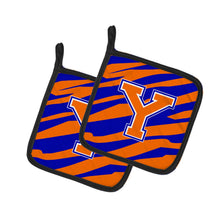Load image into Gallery viewer, Monogram Initial Y Tiger Stripe - Blue Orange Pot Holders - Set of 2 - Heat-Resistant Kitchen Essentials CJ1023-YPTHD