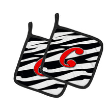 Load image into Gallery viewer, Monogram Initial C Zebra Red Pot Holders - Set of 2 - Heat-Resistant Kitchen Essentials CJ1024-CPTHD