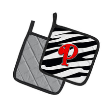 Load image into Gallery viewer, Monogram Initial P Zebra Red Pot Holders - Set of 2 - Heat-Resistant Kitchen Essentials CJ1024-PPTHD