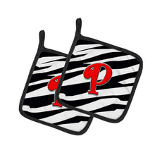 Load image into Gallery viewer, Monogram Initial P Zebra Red Pot Holders - Set of 2 - Heat-Resistant Kitchen Essentials CJ1024-PPTHD