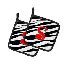 Load image into Gallery viewer, Monogram Initial S Zebra Red Pot Holders - Set of 2 - Heat-Resistant Kitchen Essentials CJ1024-SPTHD