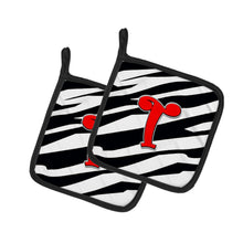 Load image into Gallery viewer, Monogram Initial T Zebra Red Pot Holders - Set of 2 - Heat-Resistant Kitchen Essentials CJ1024-TPTHD