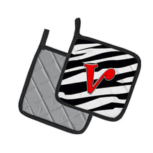 Load image into Gallery viewer, Monogram Initial V Zebra Red Pot Holders - Set of 2 - Heat-Resistant Kitchen Essentials CJ1024-VPTHD