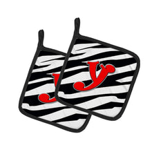 Load image into Gallery viewer, Monogram Initial Y Zebra Red Pot Holders - Set of 2 - Heat-Resistant Kitchen Essentials CJ1024-YPTHD