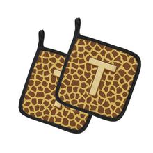 Load image into Gallery viewer, Monogram Initial T Giraffe Pot Holders - Set of 2 - Heat-Resistant Kitchen Essentials CJ1025-TPTHD