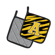 Load image into Gallery viewer, Letter A Monogram - Black Gold Tiger Stripe Pot Holders - Set of 2 - Heat-Resistant Kitchen Essentials CJ1026-APTHD