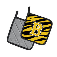 Load image into Gallery viewer, Monogram Initial B Tiger Stripe - Black Gold Pot Holders - Set of 2 - Heat-Resistant Kitchen Essentials CJ1026-BPTHD