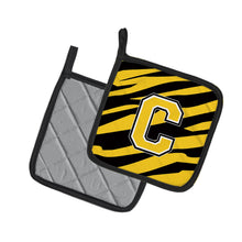 Load image into Gallery viewer, Monogram Initial C Tiger Stripe - Black Gold Pot Holders - Set of 2 - Heat-Resistant Kitchen Essentials CJ1026-CPTHD