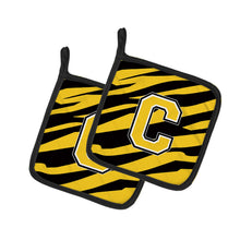 Load image into Gallery viewer, Monogram Initial C Tiger Stripe - Black Gold Pot Holders - Set of 2 - Heat-Resistant Kitchen Essentials CJ1026-CPTHD