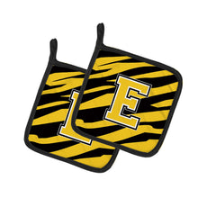 Load image into Gallery viewer, Monogram Initial E Tiger Stripe - Black Gold Pot Holders - Set of 2 - Heat-Resistant Kitchen Essentials CJ1026-EPTHD