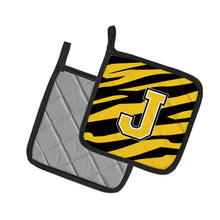 Load image into Gallery viewer, Monogram Initial J Tiger Stripe - Black Gold Pot Holders - Set of 2 - Heat-Resistant Kitchen Essentials CJ1026-JPTHD