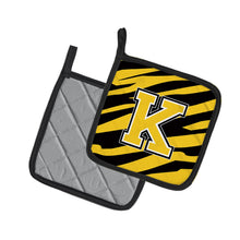 Load image into Gallery viewer, Monogram Initial K Tiger Stripe - Black Gold Pot Holders - Set of 2 - Heat-Resistant Kitchen Essentials CJ1026-KPTHD