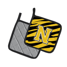 Load image into Gallery viewer, Monogram Initial N Tiger Stripe - Black Gold Pot Holders - Set of 2 - Heat-Resistant Kitchen Essentials CJ1026-NPTHD