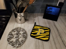 Load image into Gallery viewer, Monogram Initial P Tiger Stripe - Black Gold Pot Holders - Set of 2 - Heat-Resistant Kitchen Essentials CJ1026-PPTHD
