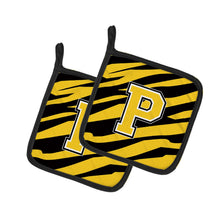 Load image into Gallery viewer, Monogram Initial P Tiger Stripe - Black Gold Pot Holders - Set of 2 - Heat-Resistant Kitchen Essentials CJ1026-PPTHD