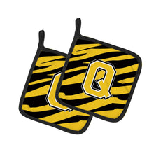 Load image into Gallery viewer, Monogram Initial Q Tiger Stripe - Black Gold Pot Holders - Set of 2 - Heat-Resistant Kitchen Essentials CJ1026-QPTHD