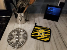 Load image into Gallery viewer, Monogram Initial S Tiger Stripe - Black Gold Pot Holders - Set of 2 - Heat-Resistant Kitchen Essentials CJ1026-SPTHD
