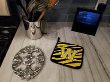 Load image into Gallery viewer, Monogram Initial W Tiger Stripe - Black Gold Pot Holders - Set of 2 - Heat-Resistant Kitchen Essentials CJ1026-WPTHD