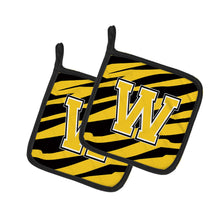 Load image into Gallery viewer, Monogram Initial W Tiger Stripe - Black Gold Pot Holders - Set of 2 - Heat-Resistant Kitchen Essentials CJ1026-WPTHD