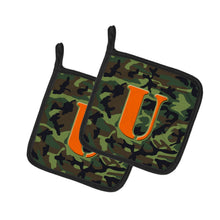 Load image into Gallery viewer, Letter U Monogram - Camo Green Pot Holders - Set of 2 - Heat-Resistant Kitchen Essentials CJ1030-UPTHD