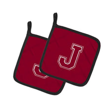 Load image into Gallery viewer, Monogram Initial J Maroon and White Pot Holders - Set of 2 - Heat-Resistant Kitchen Essentials CJ1032-JPTHD