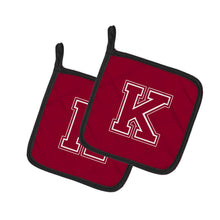 Load image into Gallery viewer, Monogram Initial K Maroon and White Pot Holders - Set of 2 - Heat-Resistant Kitchen Essentials CJ1032-KPTHD