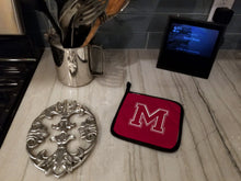Load image into Gallery viewer, Monogram Initial M Maroon and White Pot Holders - Set of 2 - Heat-Resistant Kitchen Essentials CJ1032-MPTHD