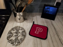 Load image into Gallery viewer, Monogram Initial P Maroon and White Pot Holders - Set of 2 - Heat-Resistant Kitchen Essentials CJ1032-PPTHD