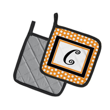 Load image into Gallery viewer, Monogram Initial C Orange Polkadots Pot Holders - Set of 2 - Heat-Resistant Kitchen Essentials CJ1033-CPTHD