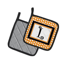 Load image into Gallery viewer, Monogram Initial L Orange Polkadots Pot Holders - Set of 2 - Heat-Resistant Kitchen Essentials CJ1033-LPTHD