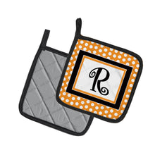 Load image into Gallery viewer, Monogram Initial R Orange Polkadots Pot Holders - Set of 2 - Heat-Resistant Kitchen Essentials CJ1033-RPTHD