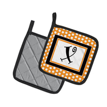 Load image into Gallery viewer, Monogram Initial X Orange Polkadots Pot Holders - Set of 2 - Heat-Resistant Kitchen Essentials CJ1033-XPTHD