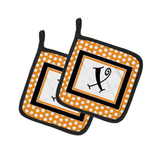 Load image into Gallery viewer, Monogram Initial X Orange Polkadots Pot Holders - Set of 2 - Heat-Resistant Kitchen Essentials CJ1033-XPTHD