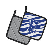 Load image into Gallery viewer, Monogram Initial E Tiger Stripe Blue and White Pot Holders - Set of 2 - Heat-Resistant Kitchen Essentials CJ1034-EPTHD