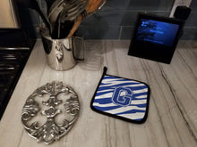 Load image into Gallery viewer, Monogram Initial G Tiger Stripe Blue and White Pot Holders - Set of 2 - Heat-Resistant Kitchen Essentials CJ1034-GPTHD