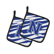 Load image into Gallery viewer, Monogram Initial N Tiger Stripe Blue and White Pot Holders - Set of 2 - Heat-Resistant Kitchen Essentials CJ1034-NPTHD