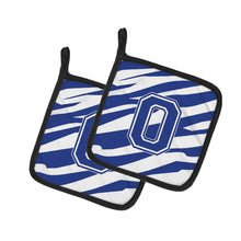 Load image into Gallery viewer, Monogram Initial O Tiger Stripe Blue and White Pot Holders - Set of 2 - Heat-Resistant Kitchen Essentials CJ1034-OPTHD