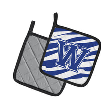 Load image into Gallery viewer, Monogram Initial W Tiger Stripe Blue and White Pot Holders - Set of 2 - Heat-Resistant Kitchen Essentials CJ1034-WPTHD